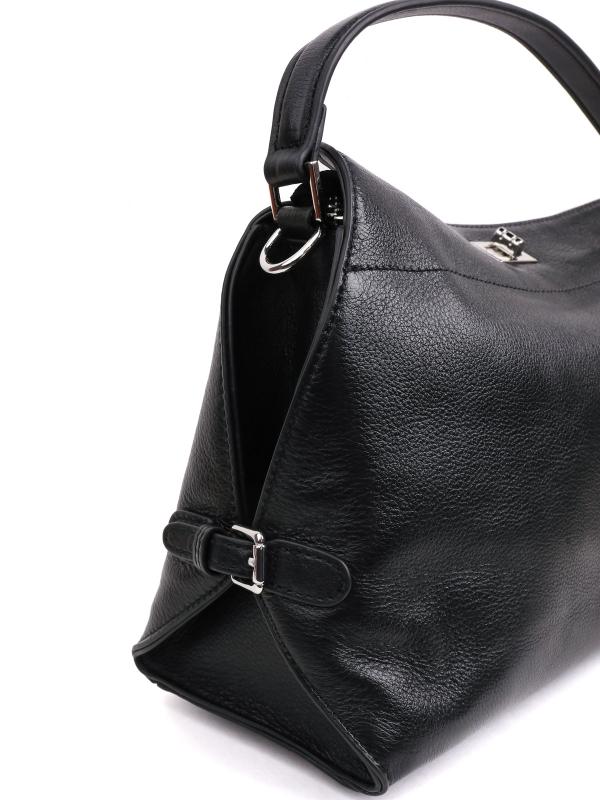 Eskarpini Premium Black Genuine Leather Women's Bag – With Silver Details and Shoulder Strap