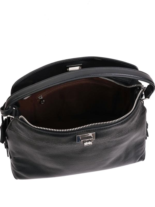 Eskarpini Premium Black Genuine Leather Women's Bag – With Silver Details and Shoulder Strap