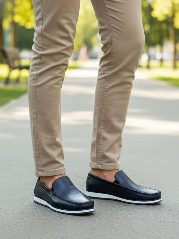 Kişi Lacivərd Həqiqi Dəri Mokasin – Müasir İdman Altlıqlı