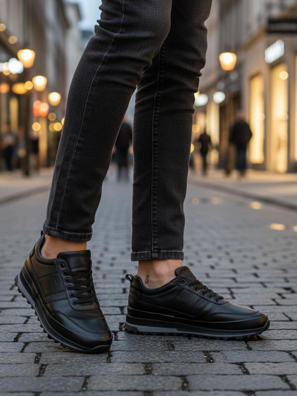 Eskarpini "Dynamic" Qara Natural Dəri Kişi Sneaker