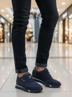 Natural Nubuk Dəri Tünd Göy Kişi Sneaker