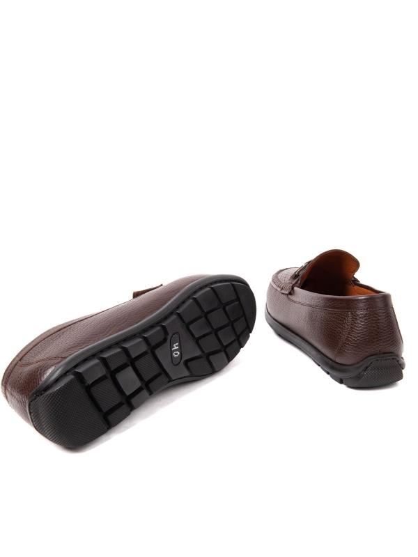 Tünd Qəhvəyi Həqiqi Dəri Naxışlı və Metal Aksesuarlı Kişi Loafer