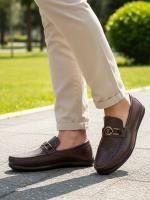 Tünd Qəhvəyi Həqiqi Dəri Naxışlı və Metal Aksesuarlı Kişi Loafer