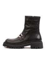 Qara Təbii Dəri, Zəncir Detallı Qalın Altlıqlı Qadın Botu