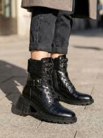 Premium Krokodil Naxışlı Qara Təbii Dəri Qadın Botu