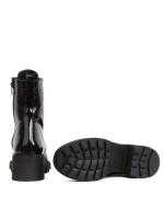 Qara Parlaq Həqiqi Dəri Qalın Dabanlı Qadın Botu