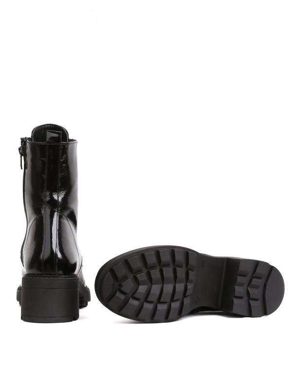 Qara Parlaq Həqiqi Dəri Qalın Dabanlı Qadın Botu