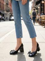 Təbii Dəri Bantlı və Aksesuarlı Klassik Ayaqqabı (6 sm)