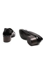 Qara Təbii Dəri Metal Aksessuarlı Qadın Topuqlu Loafer