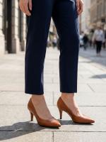 Təbii Dəri Taba Rəngli Klassik Topuqlu Ayaqqabı - 6 sm