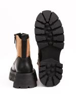 Önü Fermuarlı və Qalın Dabanlı İkirəngli Həqiqi Dəri Qadın Botu