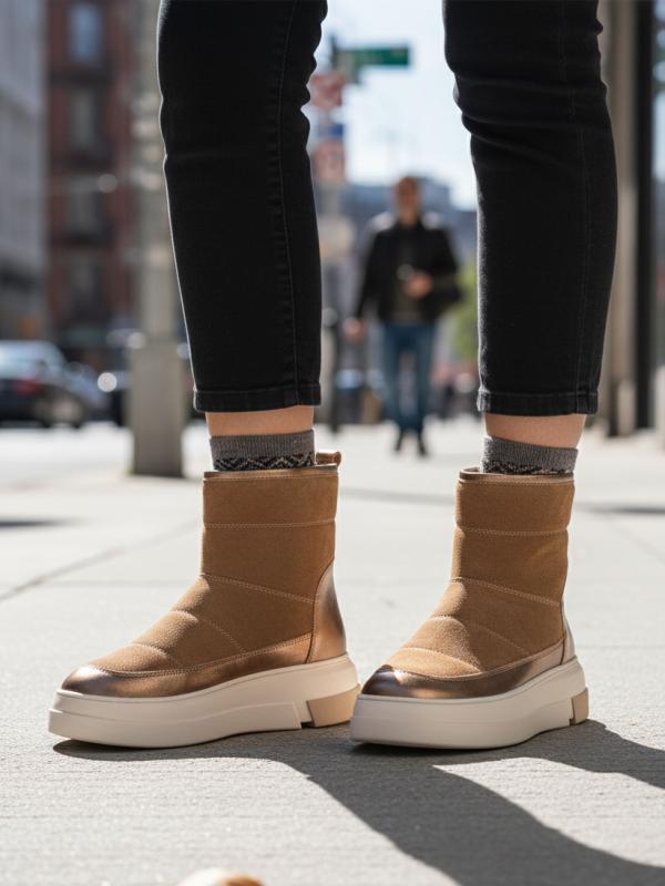 Qonur Süet və Metalik Parıltılı Həqiqi Dəri Yarımboğaz Çəkmə