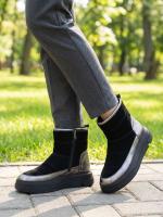 Женские Ботинки из Натуральной Кожи: Черная Замша с Серебряными Деталями