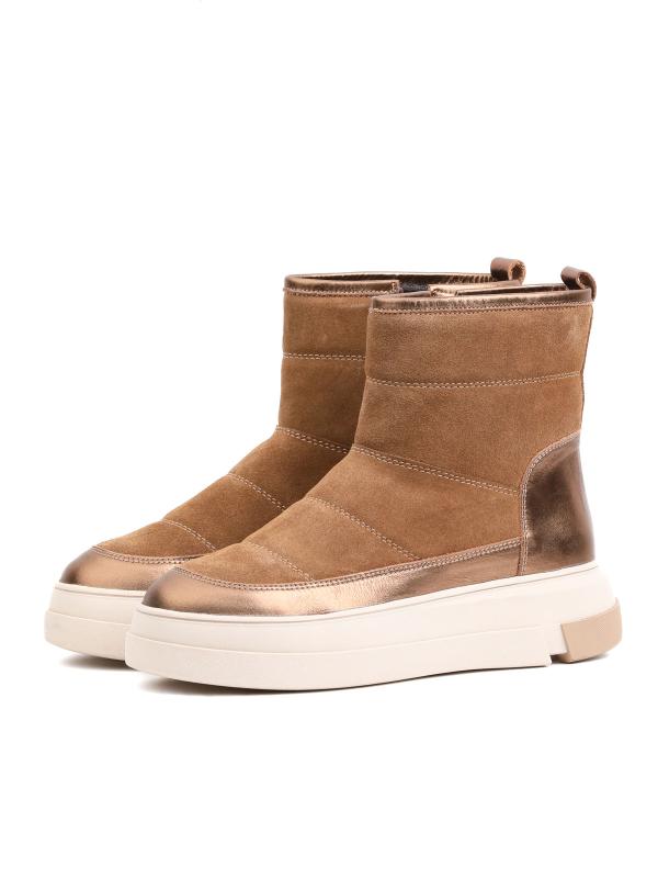 Qonur Süet və Metalik Parıltılı Həqiqi Dəri Yarımboğaz Çəkmə