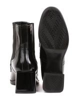Gold Zəncir Aksessuarlı Qara Təbii Dəri - Blok Dabanlı Qadın Botu