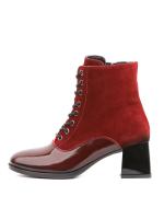 Qırmızı Süet və Patent Dəri Qarışımlı Hündürdaban Qadın Botu