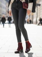 Qırmızı Süet və Patent Dəri Qarışımlı Hündürdaban Qadın Botu