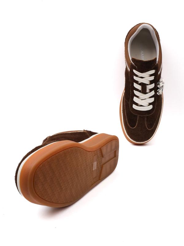 Təbii Dəri Qəhvəyi - Ürək Tokalı və Platform Dabanlı Qadın İdman Ayaqqabısı