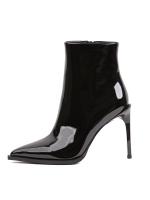 Black Patent Genuine Leather 10 cm Stiletto Booties