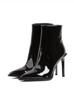 Black Patent Genuine Leather 10 cm Stiletto Booties