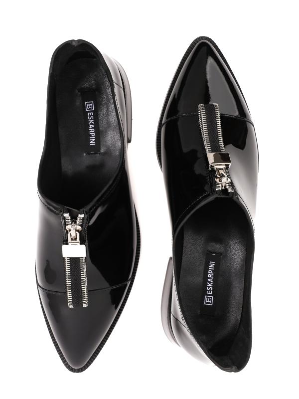 Qara Laklı Təbii Dəri – Önü Fermuarlı Sivri Burun Qadın Ayaqqabısı