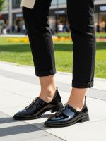 Qara Laklı Təbii Dəri – Önü Fermuarlı Sivri Burun Qadın Ayaqqabısı