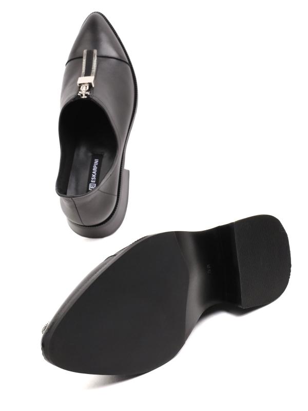 Fermuar Detallı Təbii Dəri Sivri Burun Qadın Ayaqqabı