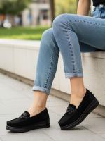 Təbii Zamşa Daşlı Aksessuarlı Qadın Platforma Ayaqqabısı