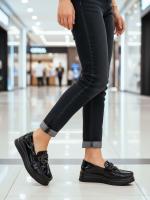 Təbii Laklı Dəri Daşlı Platforma Gündəlik Ayaqqabı