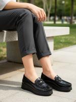 Təbii Laklı Dəri Daşlı Platforma Gündəlik Ayaqqabı