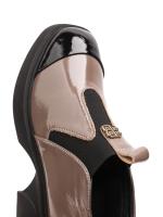 Vizon-Qara Kombinli Laklı Təbii Dəri Qadın Platforma Ayaqqabısı