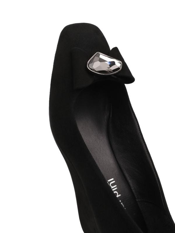 Qadın Üçün Qara Təbii Zamşa Daşlı və Dolğu Daban Gündəlik Ayaqqabı