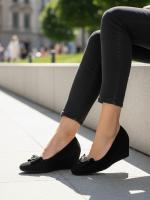 Qadın Üçün Qara Təbii Zamşa Daşlı və Dolğu Daban Gündəlik Ayaqqabı