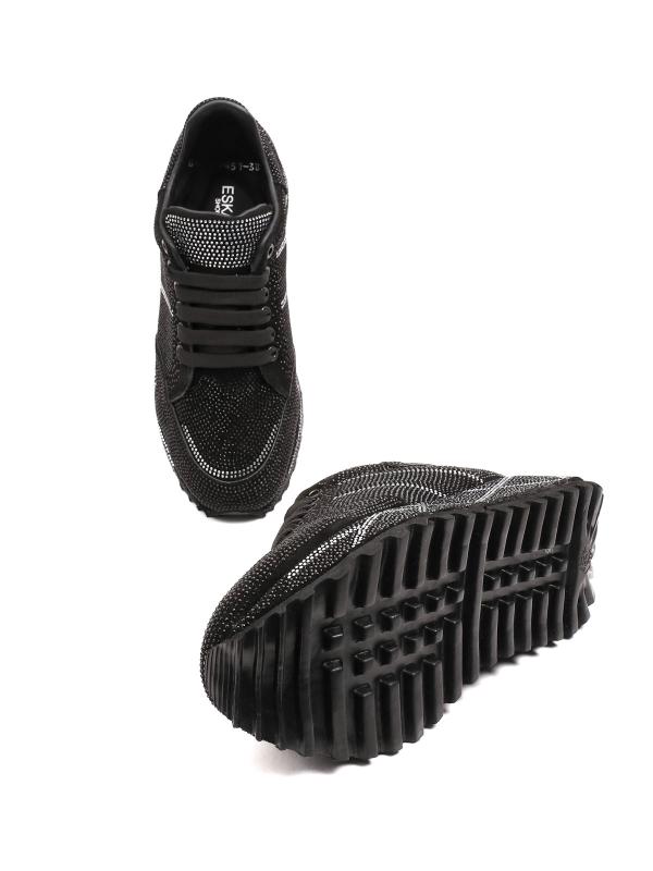 Qadın Həqiqi Dəri Platforma Sniker Gözqamaşdırıcı Kristal Qaşlı