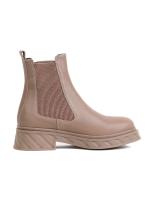 Женские ботинки "Челси" из натуральной кожи цвета визон с золотым аксессуаром