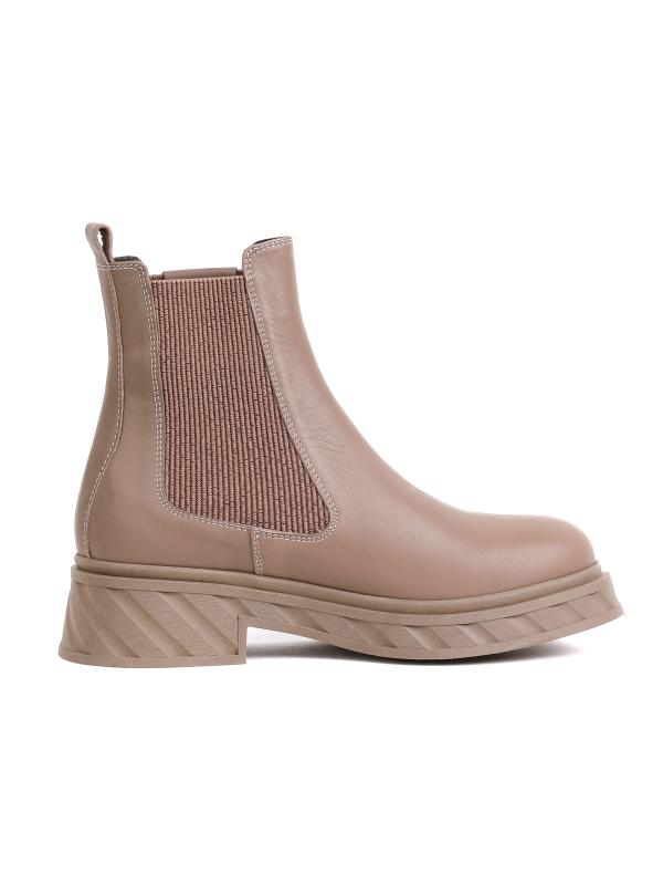 Женские ботинки "Челси" из натуральной кожи цвета визон с золотым аксессуаром