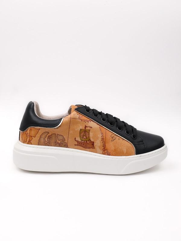 Antik Xəritə Naxışlı Həqiqi Dəri Qadın Krossovkası