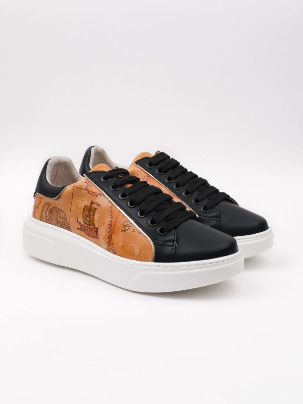 Antik Xəritə Naxışlı Həqiqi Dəri Qadın Krossovkası