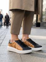 Antik Xəritə Naxışlı Həqiqi Dəri Qadın Krossovkası