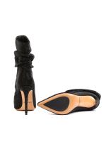 Черные Нубуковые Полусапоги с Кристаллами и Эффектом Драпировки (10 см)