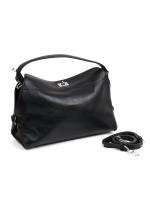 Eskarpini Premium Qara Təbii Dəri Qadın Çantası – Gümüşü Detallı və Çiyin Asqılı